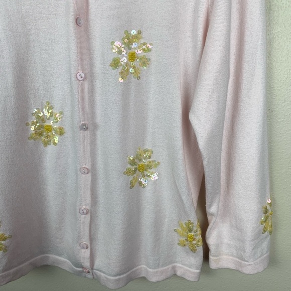 Alpha Massimo Rebecchi Pink Beaded Cardigan Floral Modest Flowers Prairie Preppy - Picture 4 of 6